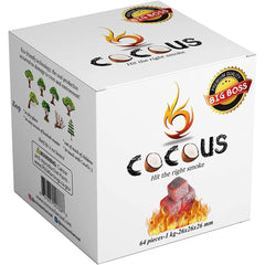 Cocous Big Boss Natural Big Cube Coconut Charcoal Incense Hookah Shisha Narguile Coal Coconut Shell Briquette Coals 1KG - 64 Pieces 26MM Cubes