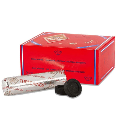 Three Kings Quick light Hookah Charcoal - 100 Coals Per Box - 33mm