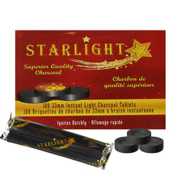 Starlight Quick light Hookah Charcoal - 100 Coals Per Box - 33mm